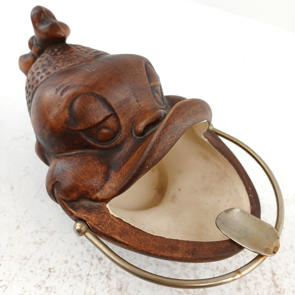 VTG Treasure Craft Monkey Ashtray MCM Brown Ceramic Figurine Retro 1960s Decor